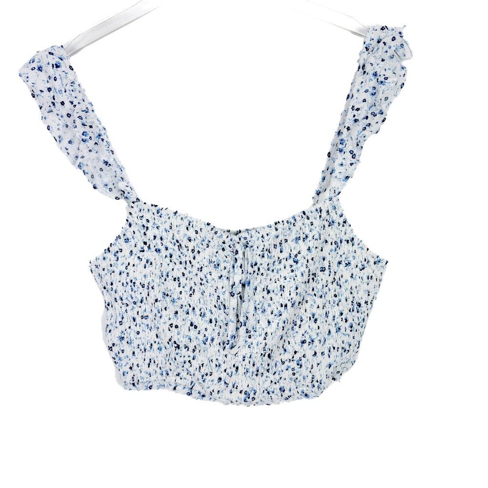 NWT Storia Mini Floral Smocking Top Crop Top White Blue Size Medium M NEW